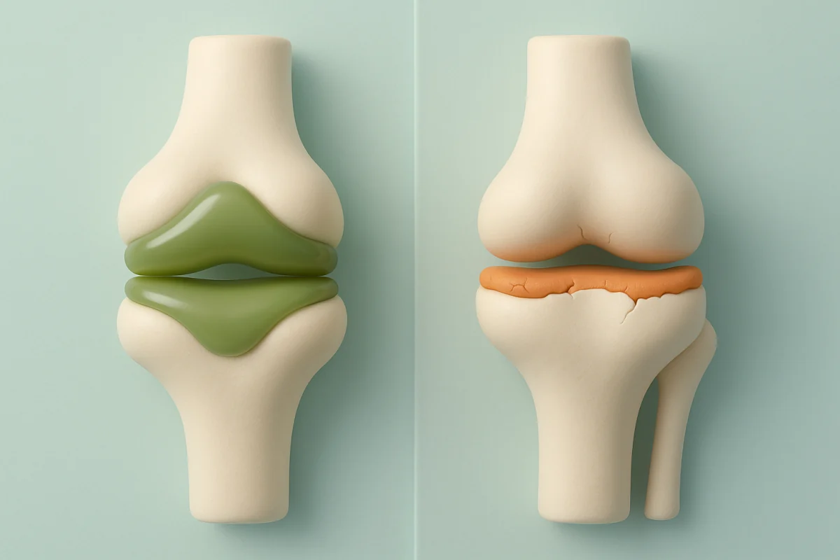 Esquema del desgaste del cartílago en la articulación de la rodilla